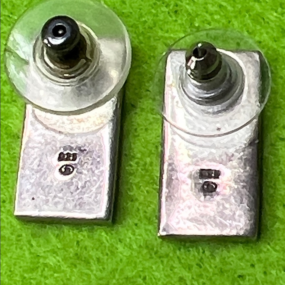 Red And Silver Rectangular Earrings - image 3